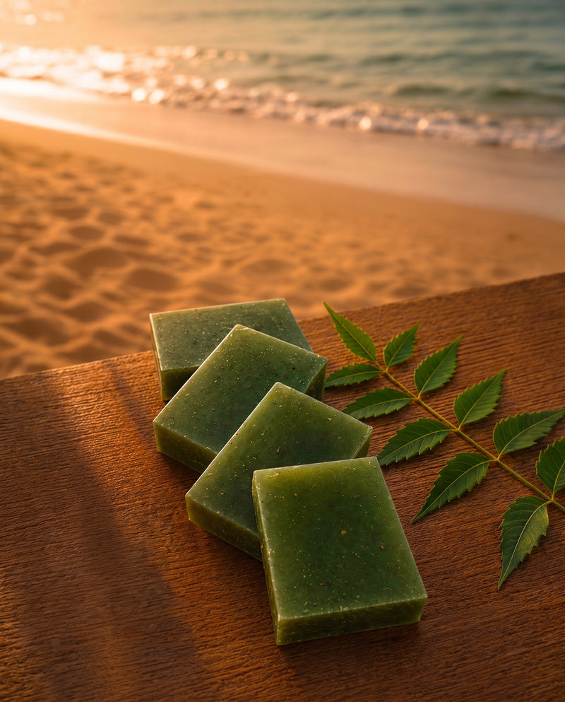 Neem with Olive Oil soap bars with fresh neem leaves, OLIVO Abu Dhabi