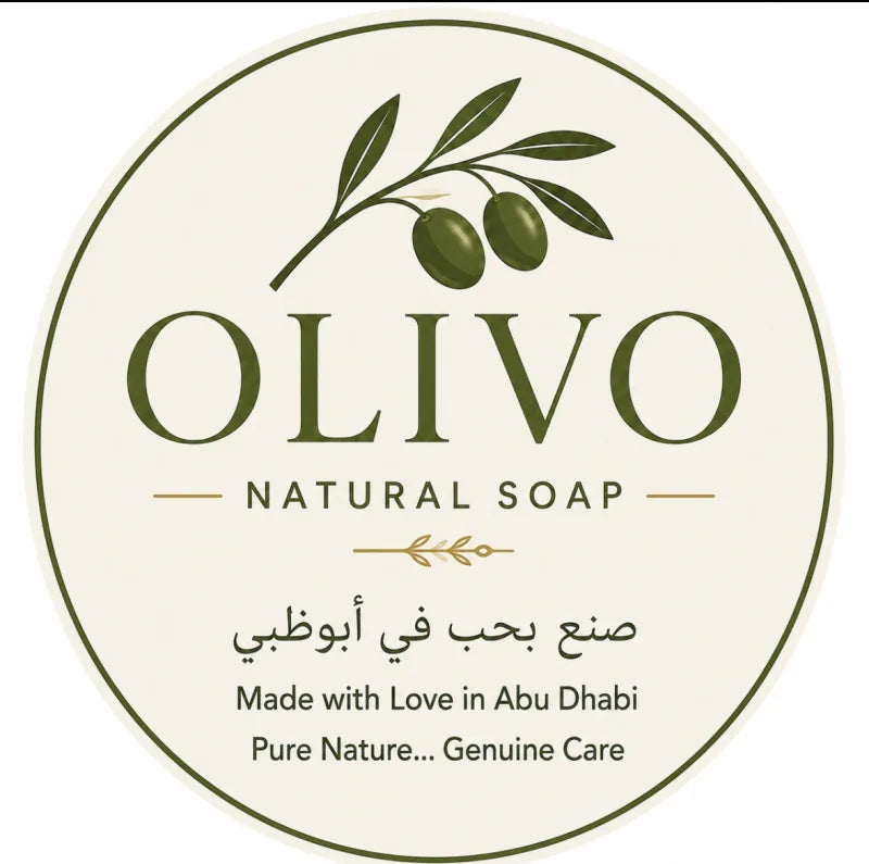 The OLIVO Natural Soap badge, made with love in Abu Dhabi